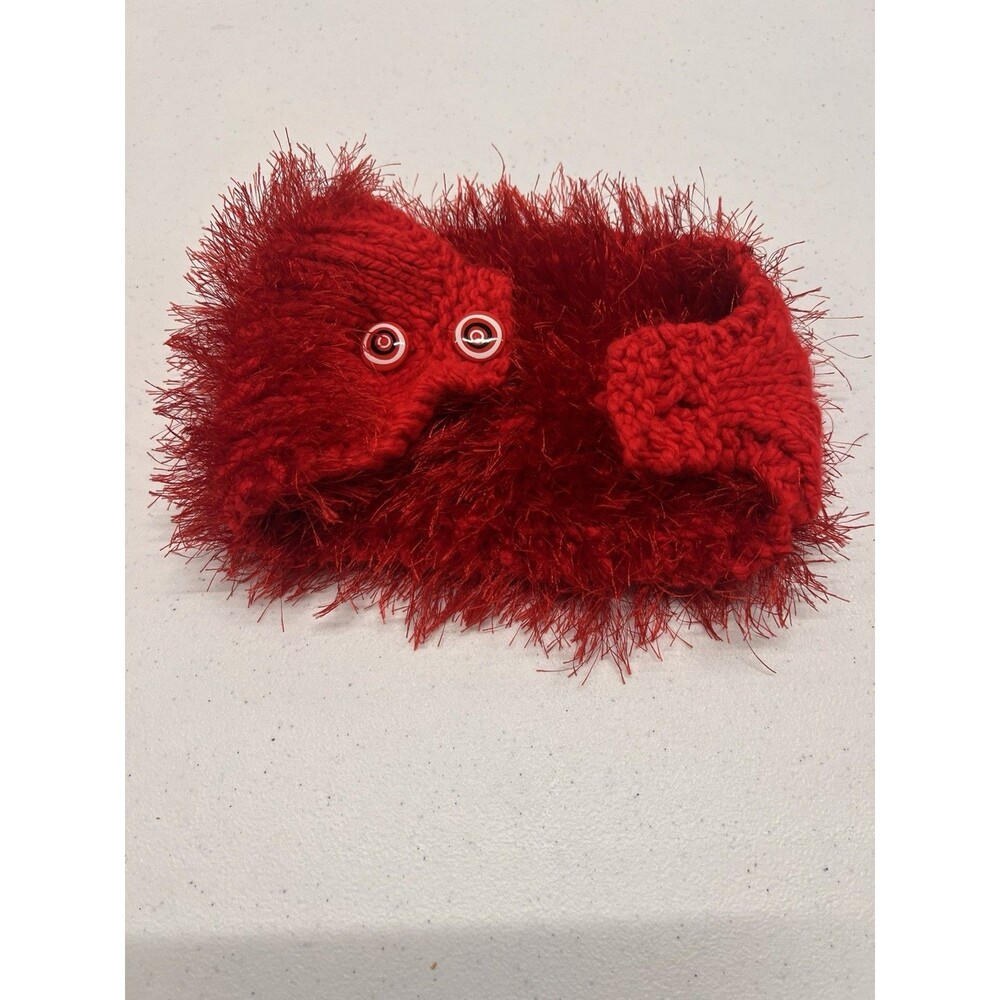 Handmade Crocheted Ear Warmer Button Handband Red Fuzzy Fun Festive Holiday